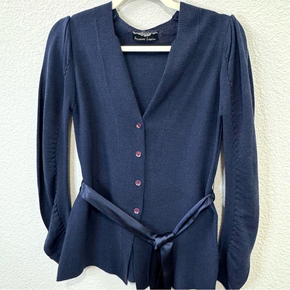 Elegant Navy Knit Cardigan with Satin Waist Tie
Made in Korea - Picture 2 of 8